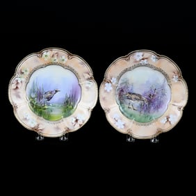 (2) Plates Marked R.S. Prussia, Game Bird Scenic Decors, Satin Finish