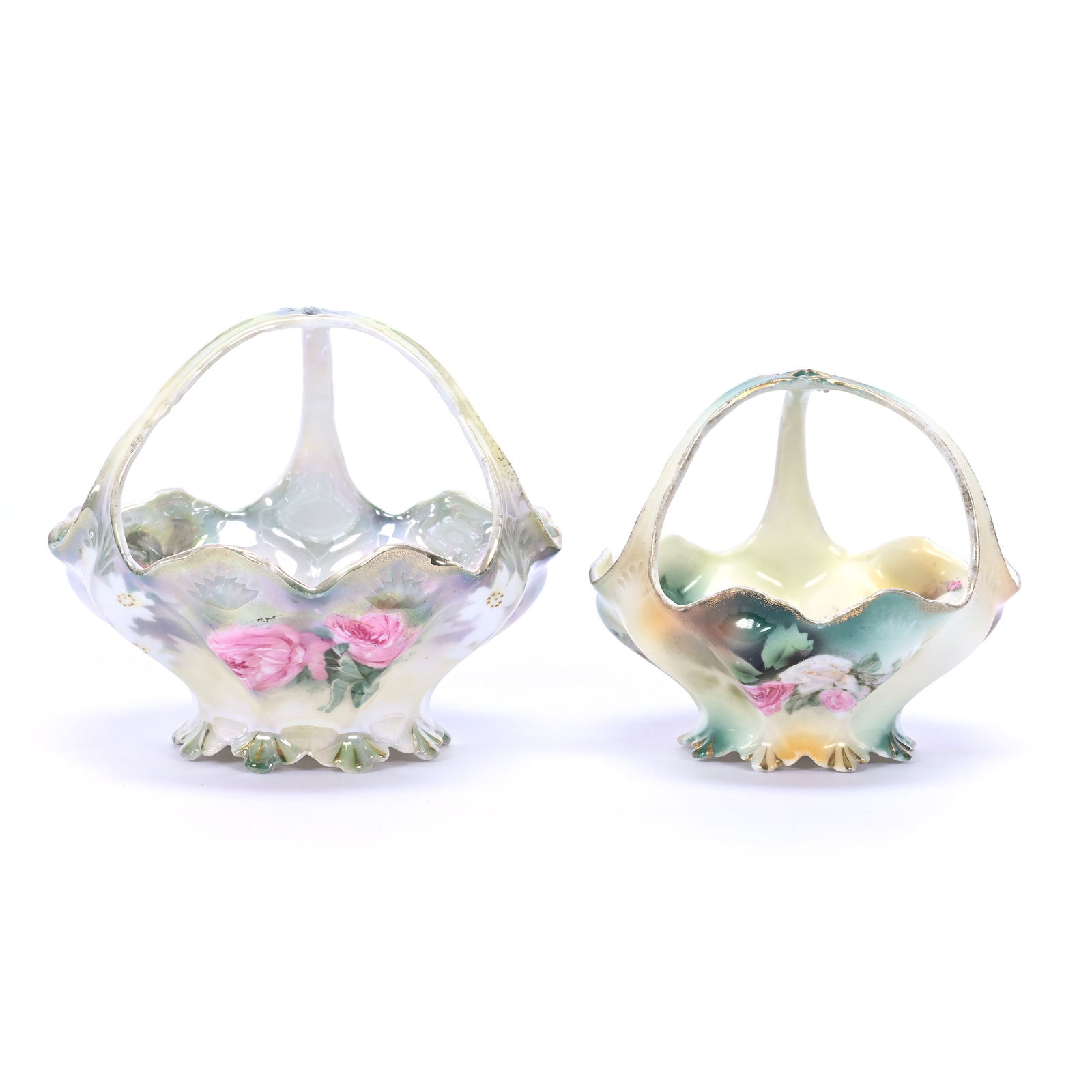 (2) Baskets, Three Handles, Marked R.S. Prussia, Both With Rose Decor (1 of 3)