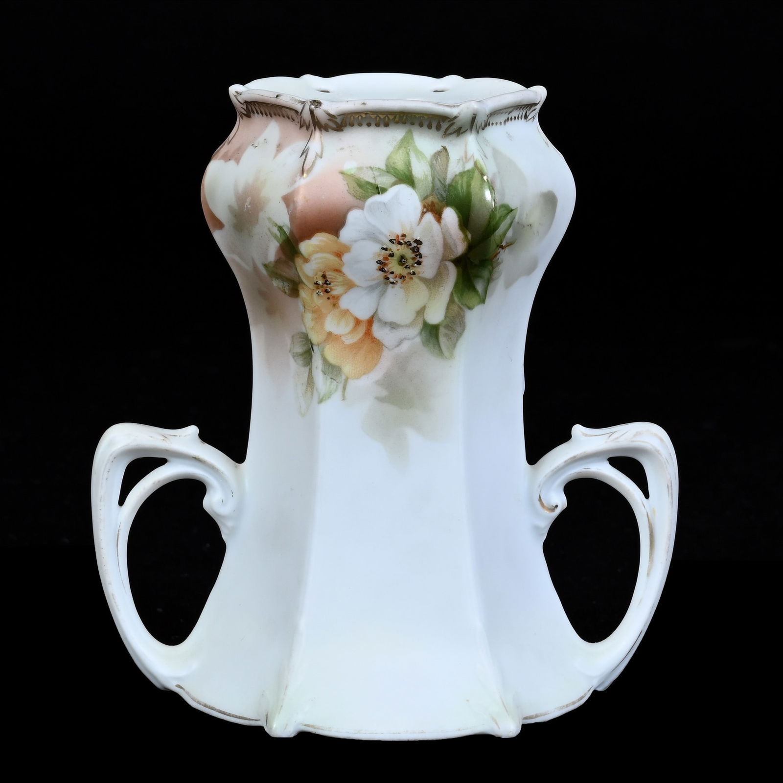 Muffineer, Two Handles, Unmarked R.S. Prussia, Floral Blossom Decor (1 of 3)