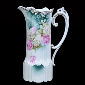Tankard Marked R.S. Prussia, Snowball and Rose Decor, Green and Cream Tones