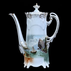 Coffee Pot Marked R.S. Prussia, Icicle Mold, Old Man In Mountain Scenic Decor