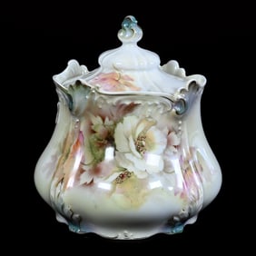 Biscuit Jar Marked R.S. Prussia, White Poppy Decor