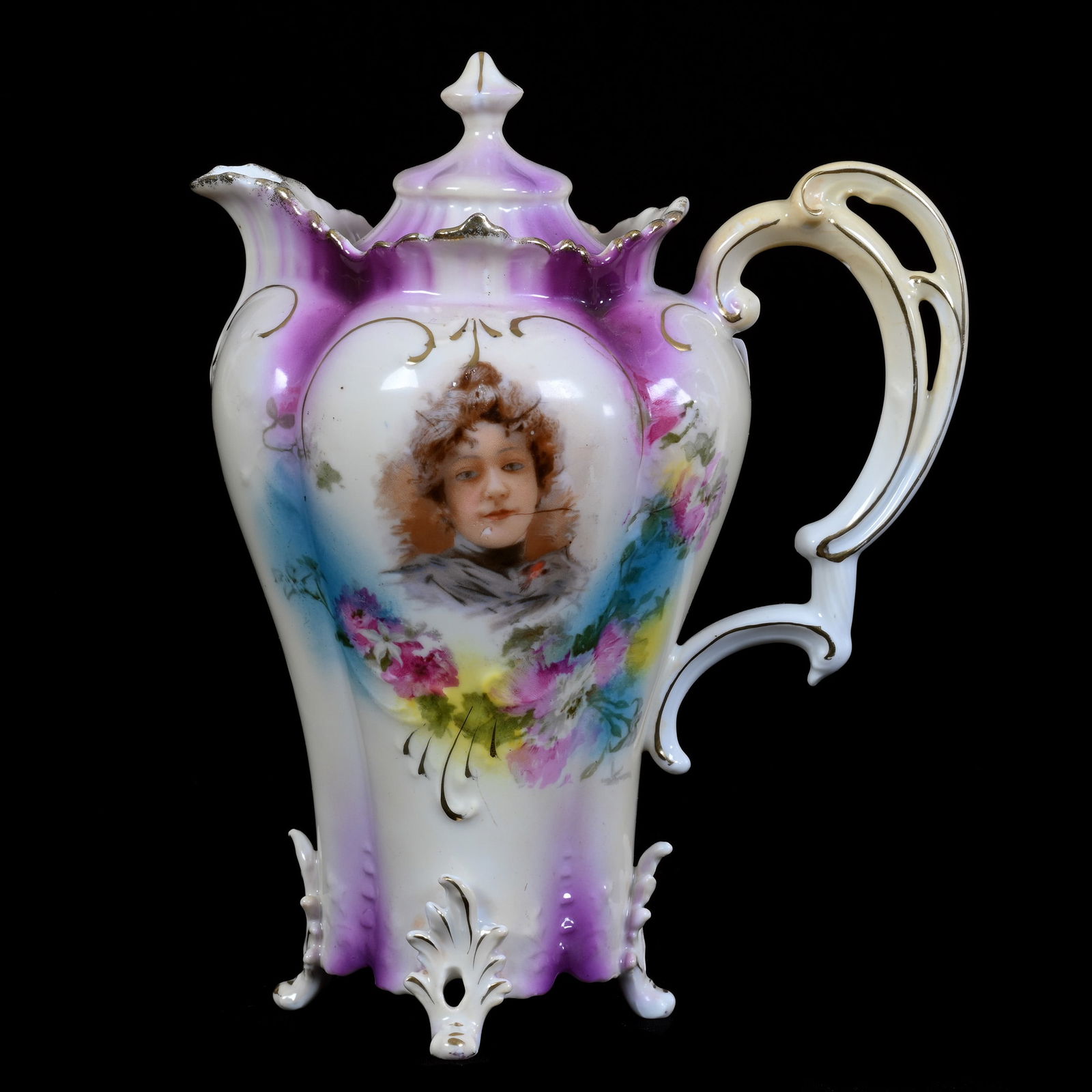 Chocolate Pot, Footed, Unmarked R.S. Prussia, Flossie Portrait (1 of 3)