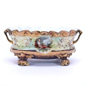 Oval Bowl, Footed, Marked Saxe Altenburg, Double Scene With Diana The Huntress and Flora