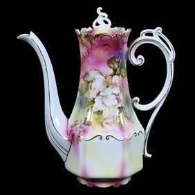 Coffee Pot Marked R.S. Prussia, Magnolia Decor, Pink and Yellow Tones