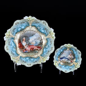 Berry Set, Unmarked R.S. Prussia, Lily Mold, Center Scenes Of Diana The Huntress and Flora