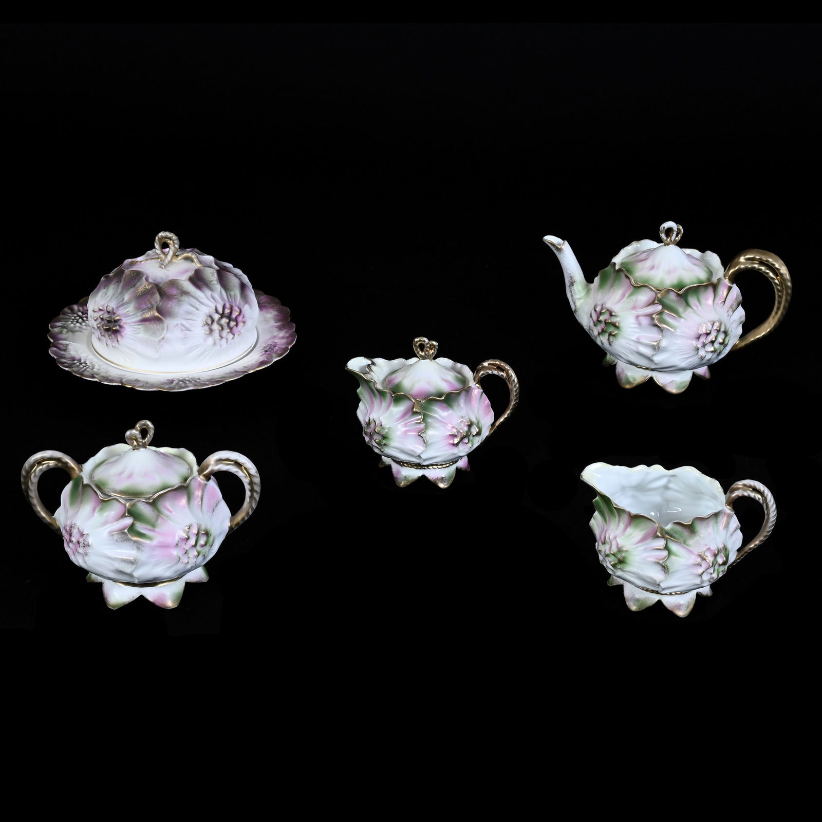 Table Set, Five Piece, Unmarked R.S. Prussia, Sunflower Mold (1 of 5)