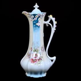 Tankard, R.S. Steeple Mark, Rosebud Mold, Blue, Cream and White Tones