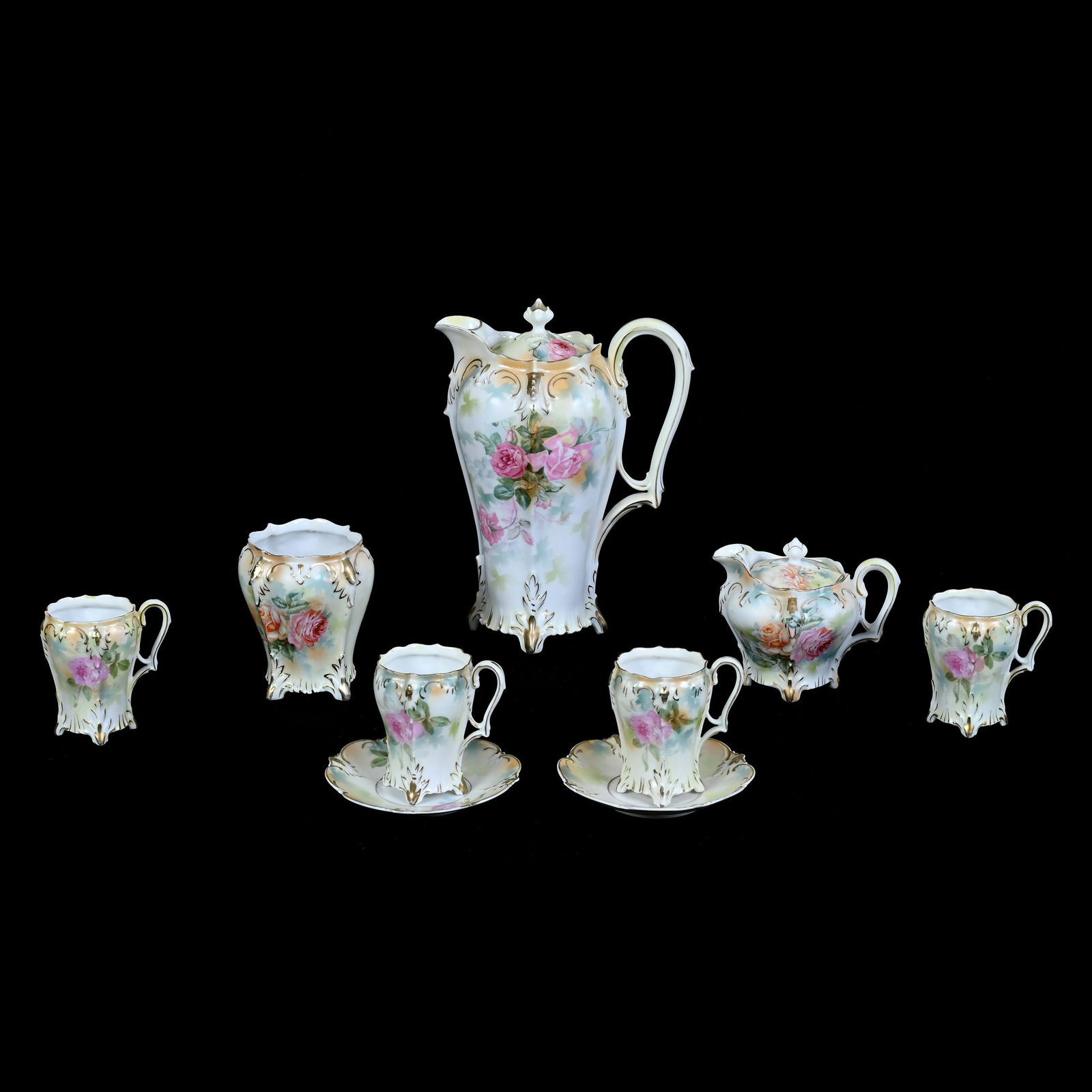 Chocolate Set, Seven Piece, Marked R.S. Prussia, Pink Rose Decor (1 of 5)
