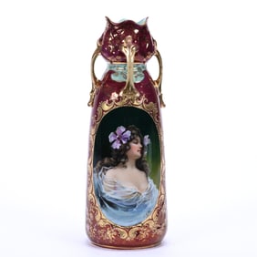 Vase, Four Handles, Beehive Mark (Prov Saxe Style), Medallion Portrait Of Young Woman