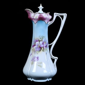 Chocolate Pot, Unmarked R.S. Prussia, Stipple Mold, Violet Decor