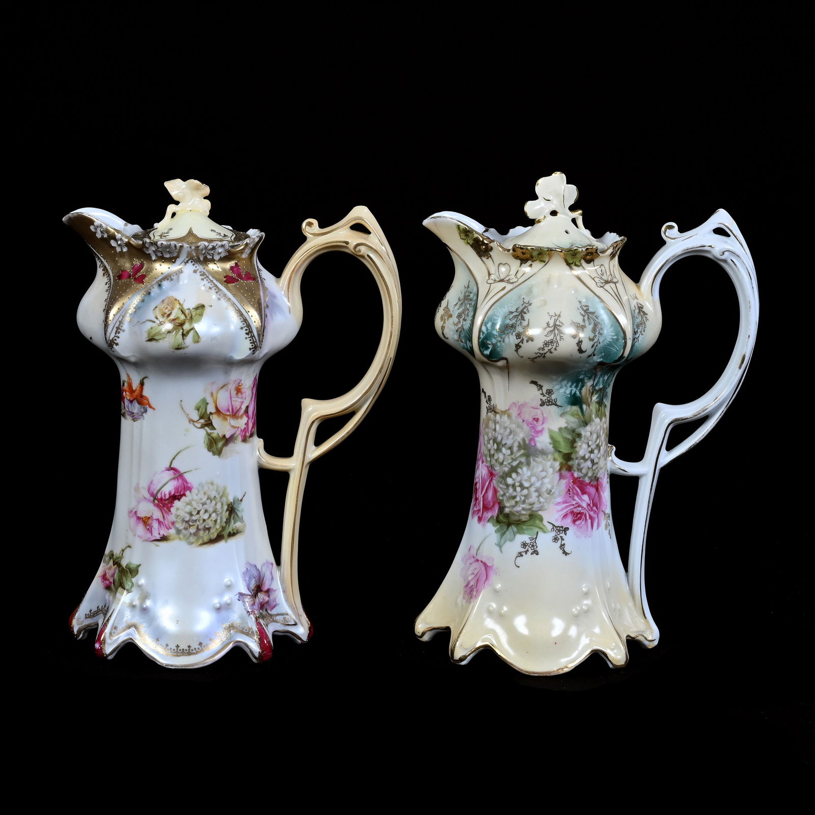 (2) Chocolate Pots Marked R.S. Prussia, Point and Clover Mold (1 of 5)