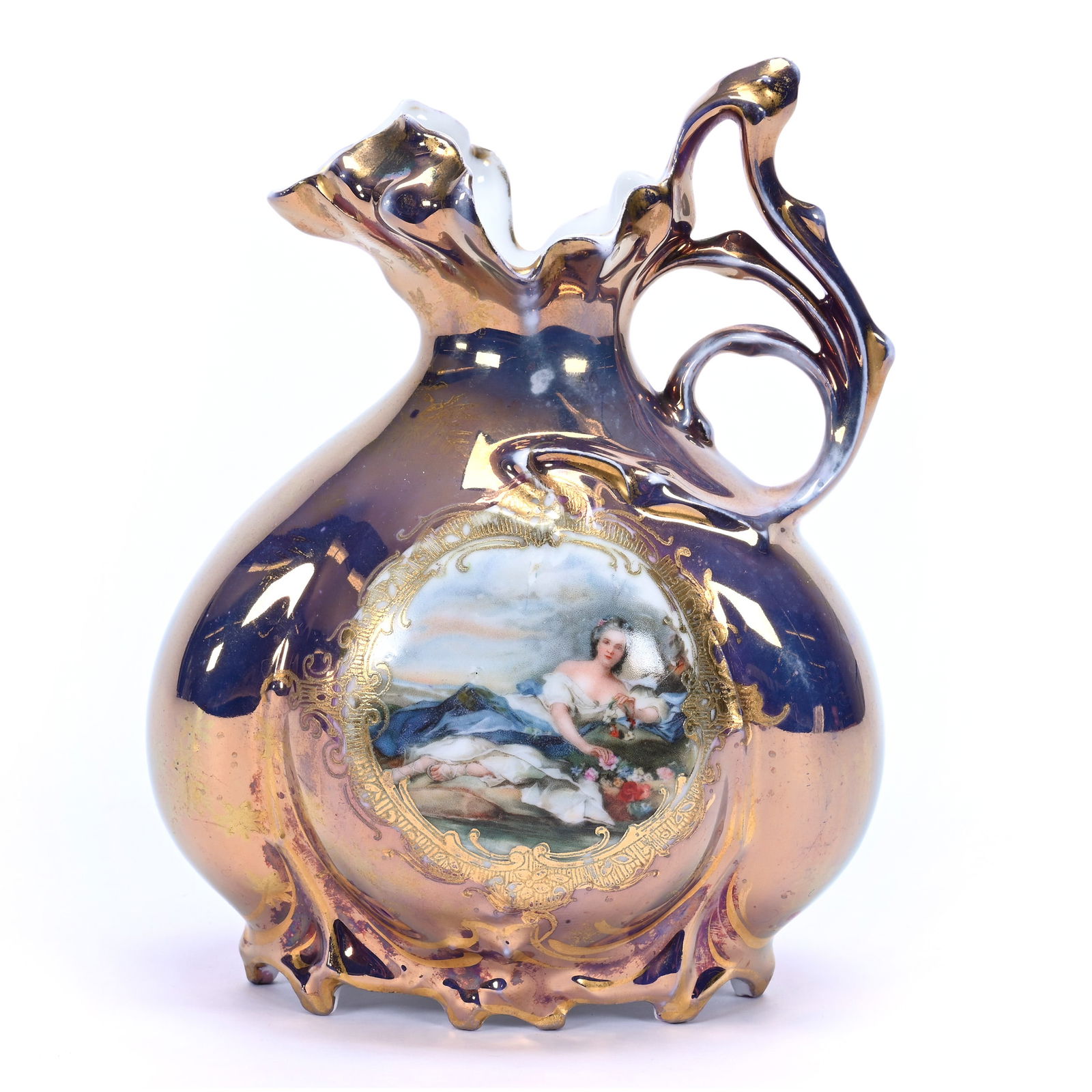 Ewer, Unmarked Royal Vienna, Floral Scenic Decor (1 of 3)