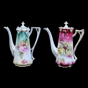 (2) Coffee Pots, Unmarked R.S. Prussia, Both With Rose Decor