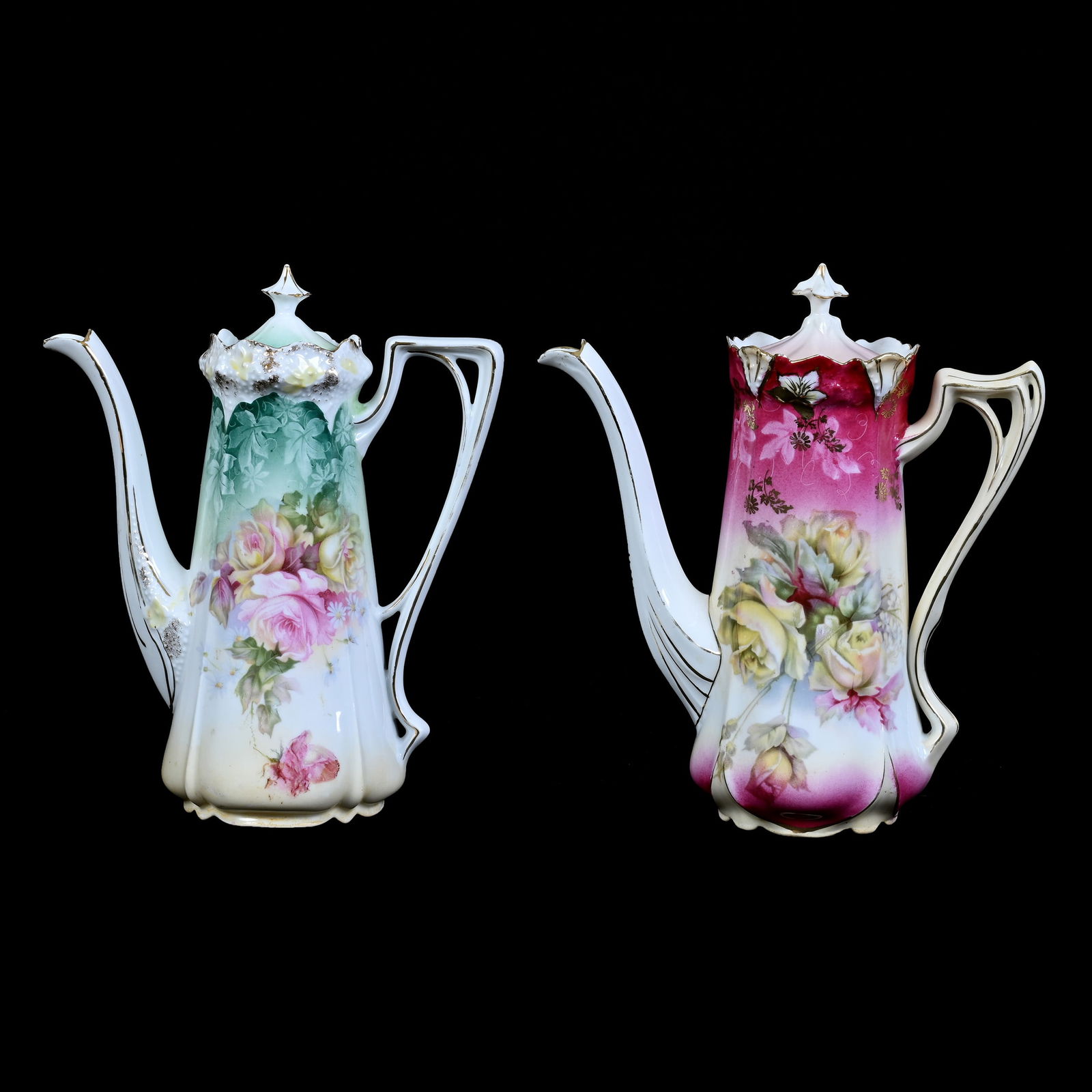 (2) Coffee Pots, Unmarked R.S. Prussia, Both With Rose Decor (1 of 7)