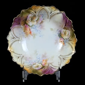 Bowl Marked R.S. Prussia, Poppy Decor, Yellow, Cream, Green and Lavender