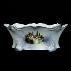 Fernery Marked R.S. Prussia, Double Scene With Castle and Mill Decor