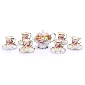 Tea Set, R.S. Prussia, Rose Decor, White Satin Finish, Heavy Gold Trim