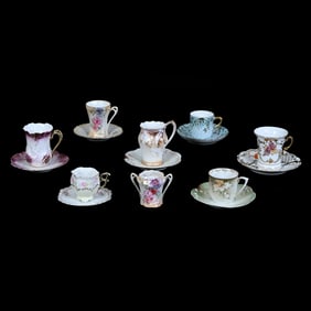 Assorted Group Of Cups and Saucers, Some R.S. Prussia, Some Royal Saxe, See Photos For Details