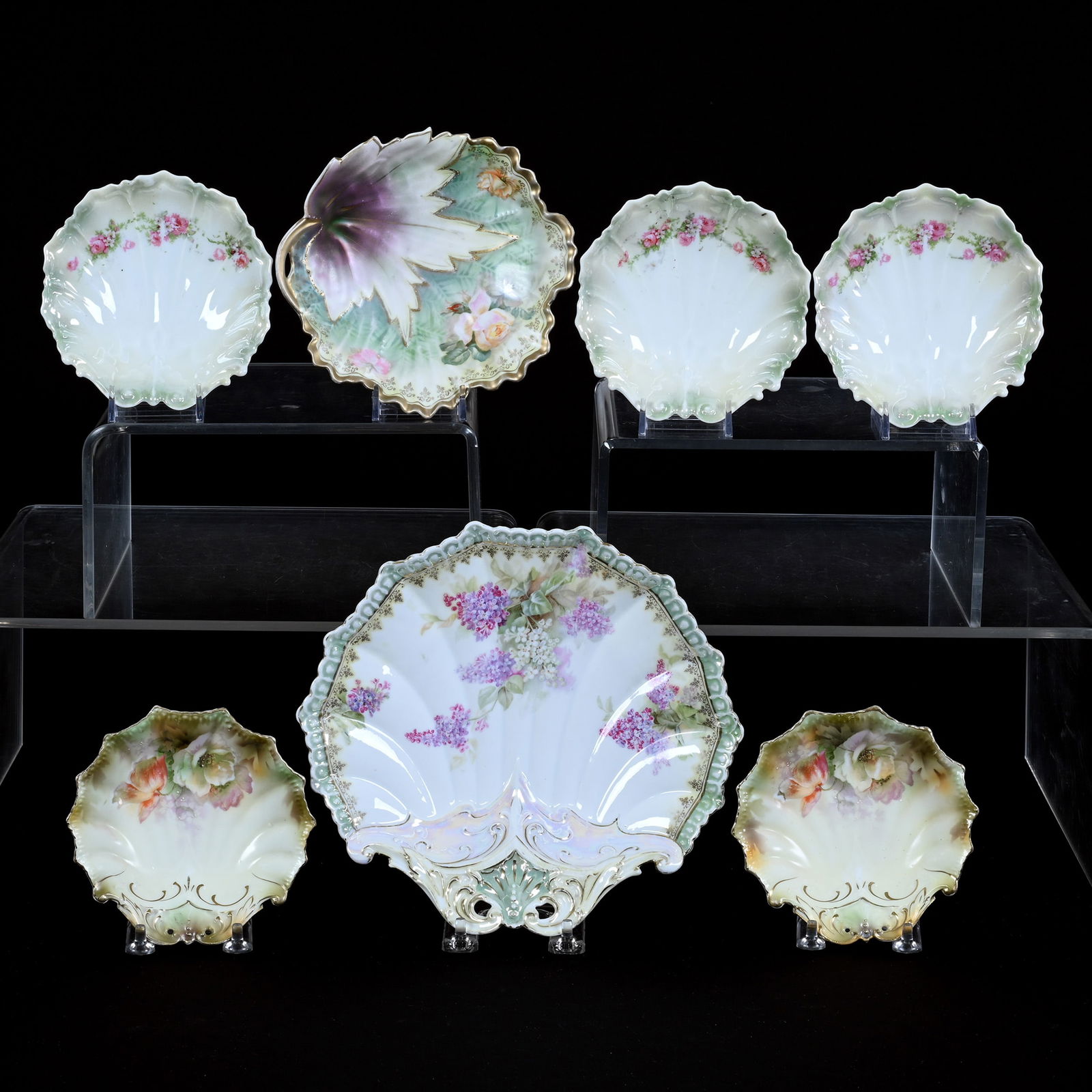 (7) Assorted R.S. Prussia Bowls, Most Are Marked, All Are Shell Mold, Various Floral Decors (1 of 3)