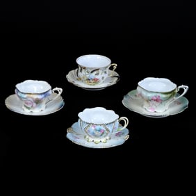 (4) Coffee Cups and Saucers, R.S. Prussia, Saxe Altenburg, R.S. Germany