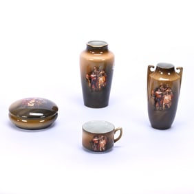 (4) Royal Bayreuth Style Items, Unmarked, Rembrandt Night Watchmen Decor