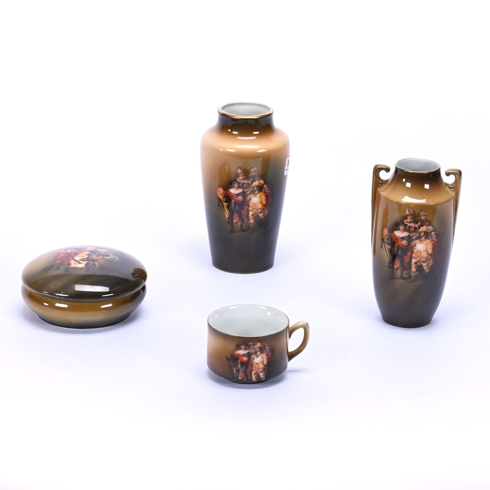 (4) Royal Bayreuth Style Items, Unmarked, Rembrandt Night Watchmen Decor (1 of 3)