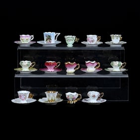 (11) Miniature Prussia Cups and Saucers and (3) Additional Miniature Cups