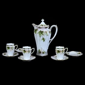 Chocolate Set Marked R.S. Prussia, Ivy Decor With Enamel Berry Highlights