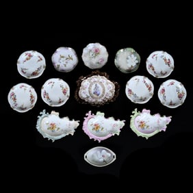(4) Dishes and (10) Butter Pats, Various Styles and Decors