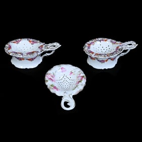 (3) Tea Strainers, Prussia and Prov Saxe, Floral Decors