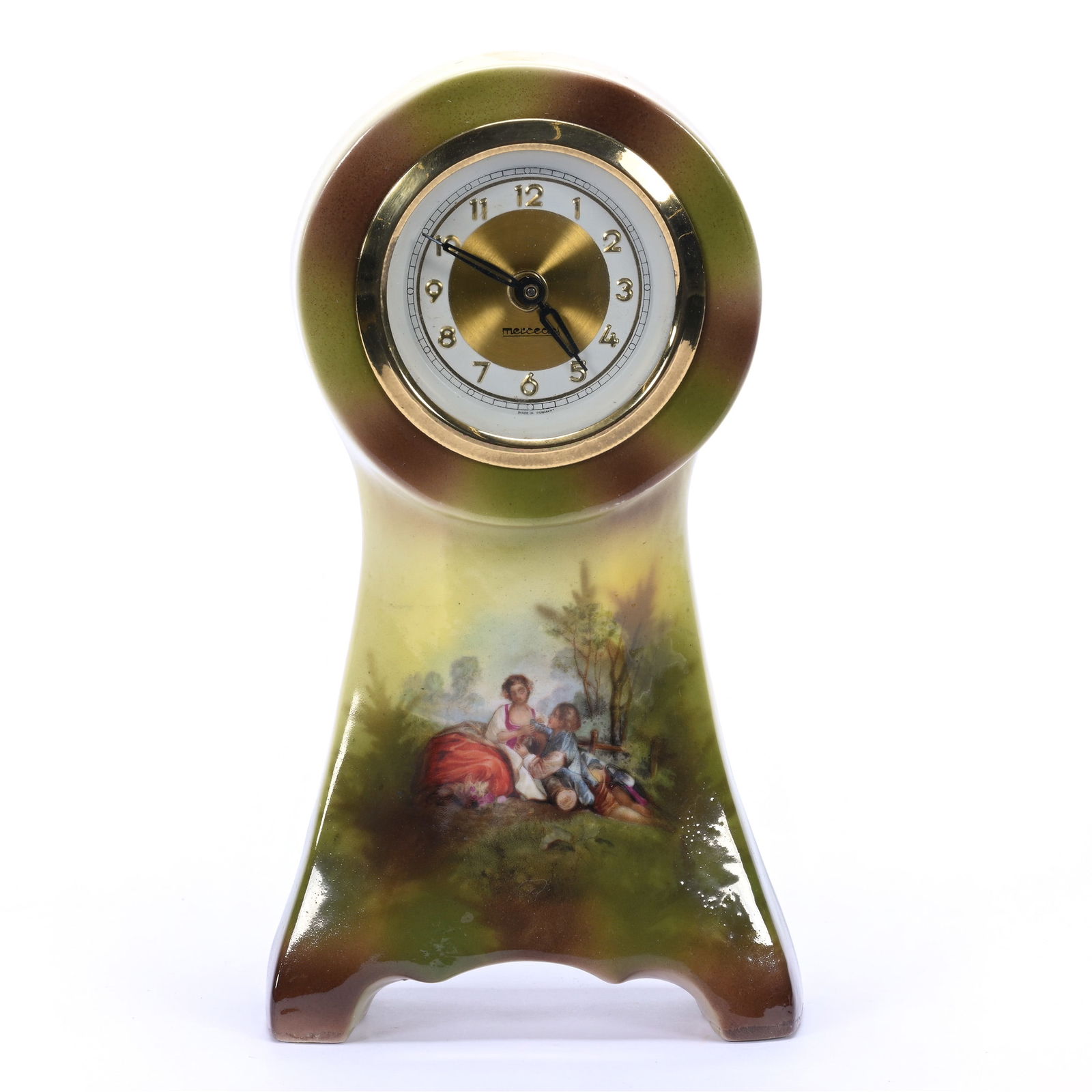 Desk Clock, Unmarked Germany China Case, Courting Scene Decor (1 of 3)