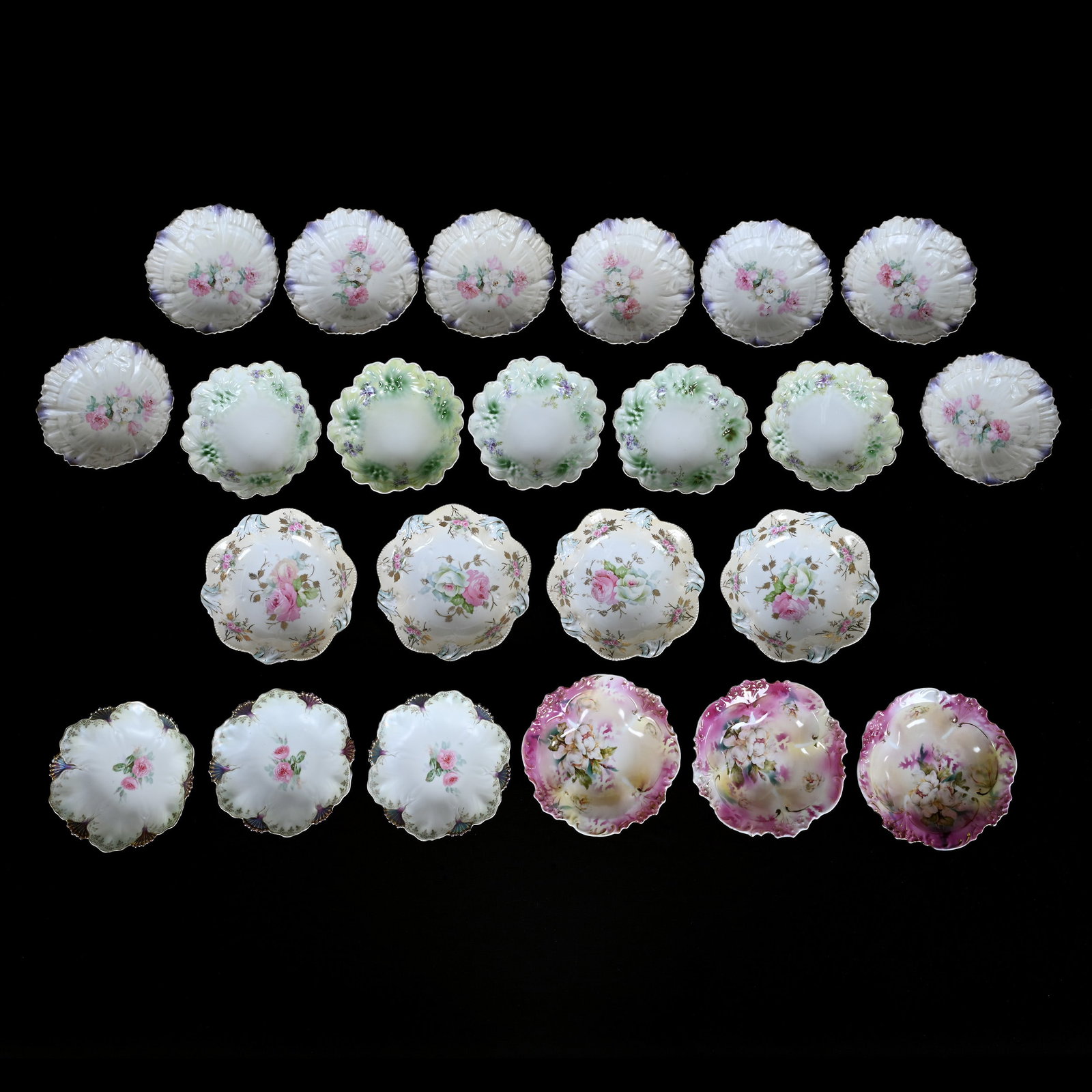 (23) Berry Dishes, (5) Distinct Patterns: (23) Berry Dishes, (5) Distinct Patterns, See Photos For Details, Neal and Barbara Smith Private Collection, Alabama.