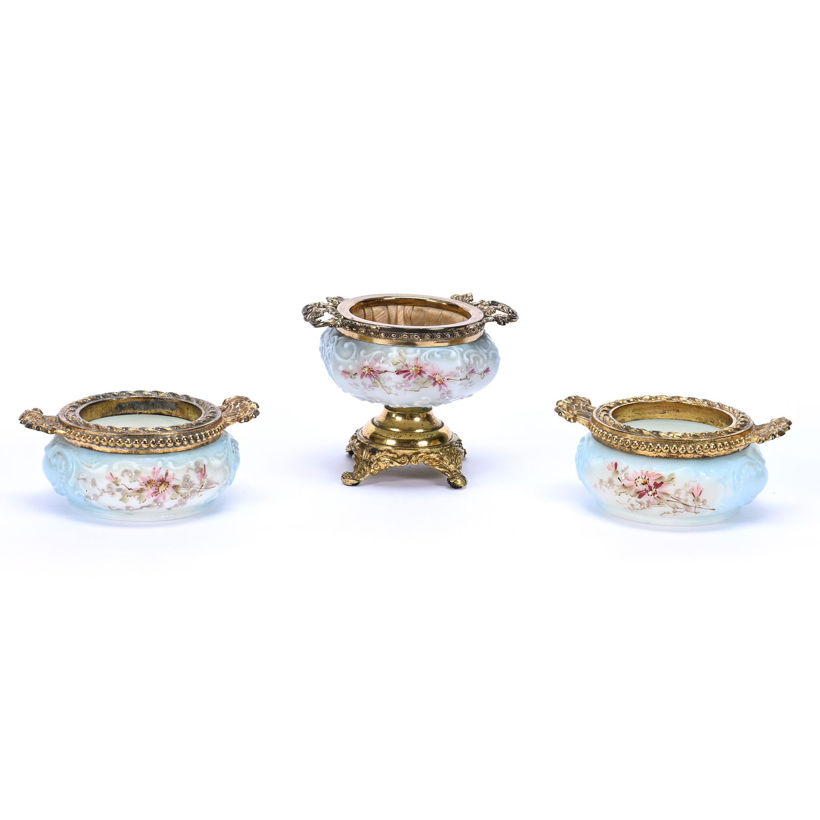 (3) Open Pin Dishes By Wave Crest, Blue With Scroll Mold (1 of 3)