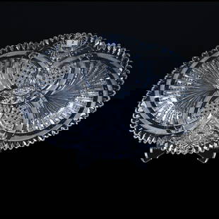 Ice Cream Tray, Oval, ABCG, Nautilus Pattern By Hawkes: Ice Cream Tray, Oval, American Brilliant Cut Glass, Nautilus Pattern By Hawkes, 15.75" x 10.5", Exceptional Blank, California Private Collection.