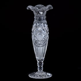 Pedestal Ruffled Vase, ABCG, Signed Hawkes
