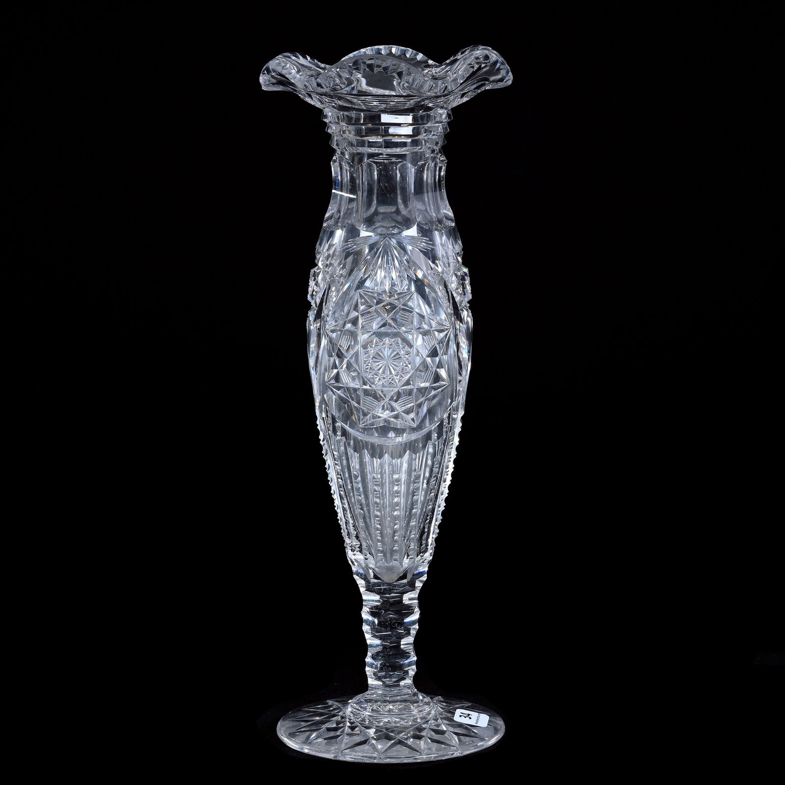 Pedestal Ruffled Vase, ABCG, Signed Hawkes