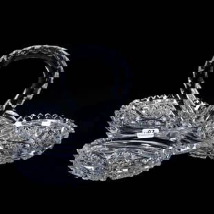 Handled Serving Dish With Three Compartments, ABCG: Handled Serving Dish With Three Compartments, American Brilliant Cut Glass, 6.25" x 11", Princess Pattern, California Private Collection.