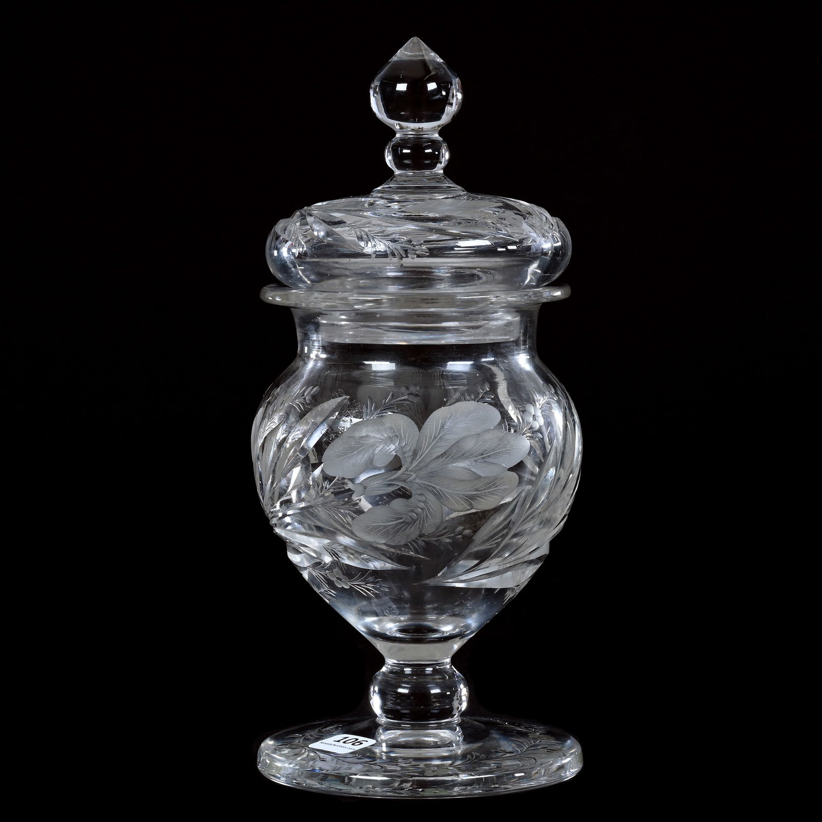 Pedestal Covered Jar, ABCG, Signed Hawkes Gravic Iris Pattern (1 of 3)