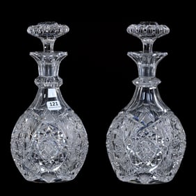 Pair Decanters, ABCG, Signed Hawkes Rouen Pattern