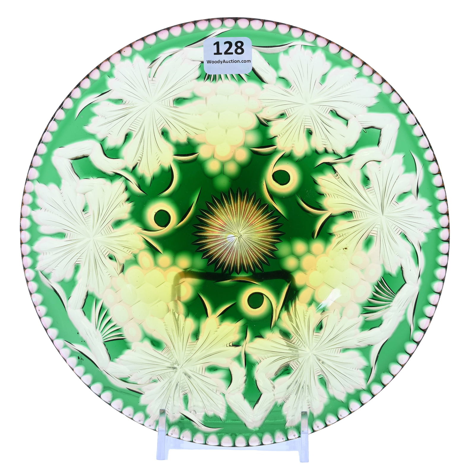 Plate, BPCG, Rare Three Color, Engraved Vintage Pattern By Stevens & Williams (1 of 2)