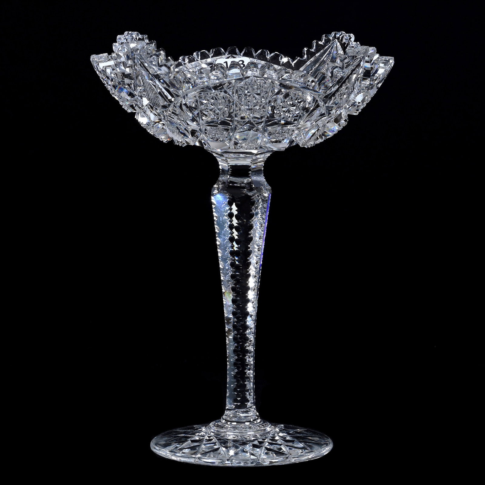 Compote, ABCG, Columbia Pattern By Quaker City: Compote, American Brilliant Cut Glass, Columbia Pattern By Quaker City, 10" x 7.5", Extra Clear Well Cut Blank, Solid Notched Stem, Hobstar Foot, Tooth Nick, Eleanor Eulau Collection.