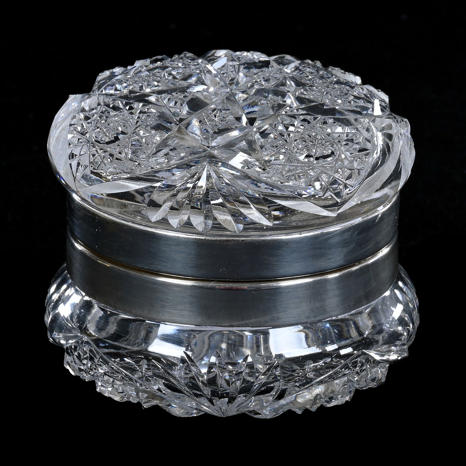 Round Jewel Box, Hinged, ABCG, Hobstar & Fan Motif (1 of 3)