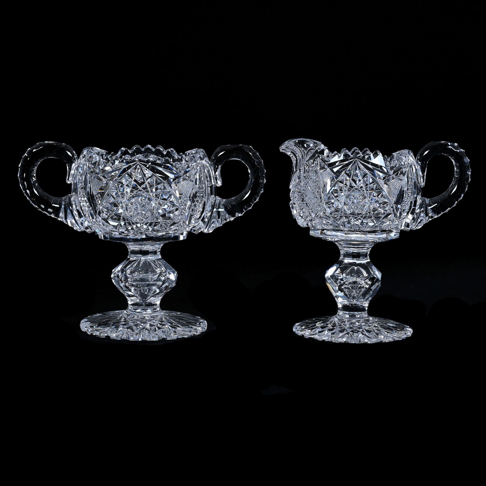 Pedestal Creamer & Sugar Set, ABCG, Hobstar, Cane Strawberry Diamond & Star Motif (1 of 3)