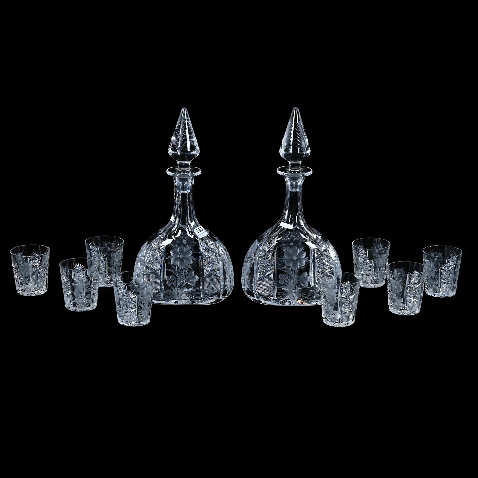 Double Decanter & Whiskey Glass Set, ABCG, Signed Tuthill Primrose Pattern (1 of 5)