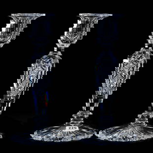Pair Candlesticks, ABCG, Signed Hawkes Teutonic Pattern: Pair Candlesticks, American Brilliant Cut Glass, Signed Hawkes Teutonic Pattern, 9.25" x 4.5", Pattern Also Known As Easter, Scalloped Ray Cut Foot, Extra Clear Blanks, Eleanor Eulau Collection.