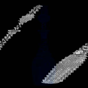 Decanter, ABCG, Full Diamond Cut Body With St. Louis Diamond Cut Neck: Decanter, American Brilliant Cut Glass, Full Diamond Cut Body With St. Louis Diamond Cut Neck, 15.25" x 4.75", Pattern Cut Acorn Shaped Stopper, Ray Cut Base, Some Light Pattern Nicks, Eleanor Eulau C