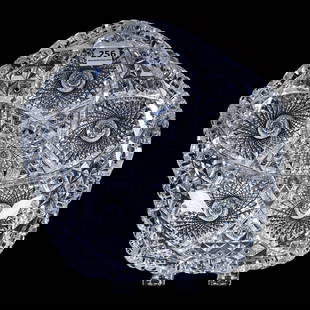 Five-Sided Crimped Bowl, ABCG, Constellation Pattern Designed By W.C. Anderson: Five-Sided Crimped Bowl, American Brilliant Cut Glass, Constellation Pattern Designed By W.C. Anderson, 9", Excellent Blank, California Private Collection.