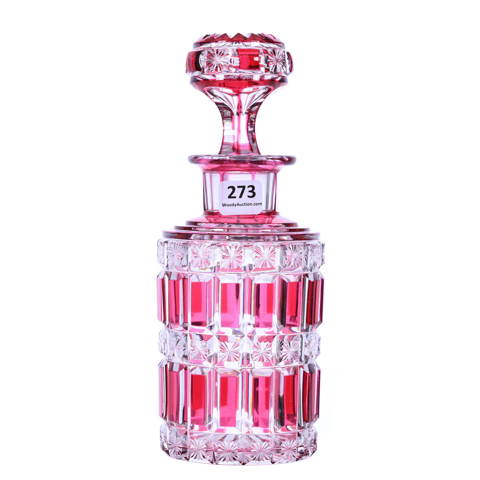 Cologne Bottle, BPCG, Cranberry Cut To Clear, Panels & Stars Pattern (1 of 3)