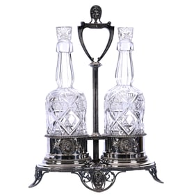 Tantalus Set, ABCG, Two Bottles In Coin Silver Frame